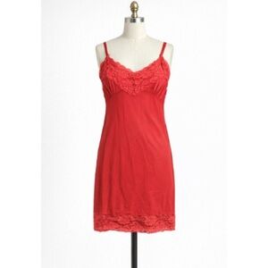 Vintage Red Lace & Nylon Slip Dress